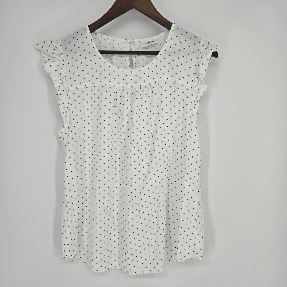 Gina Benotti White Polka Dot Blouse Large Flutter Sleeve Lightweight Flowy